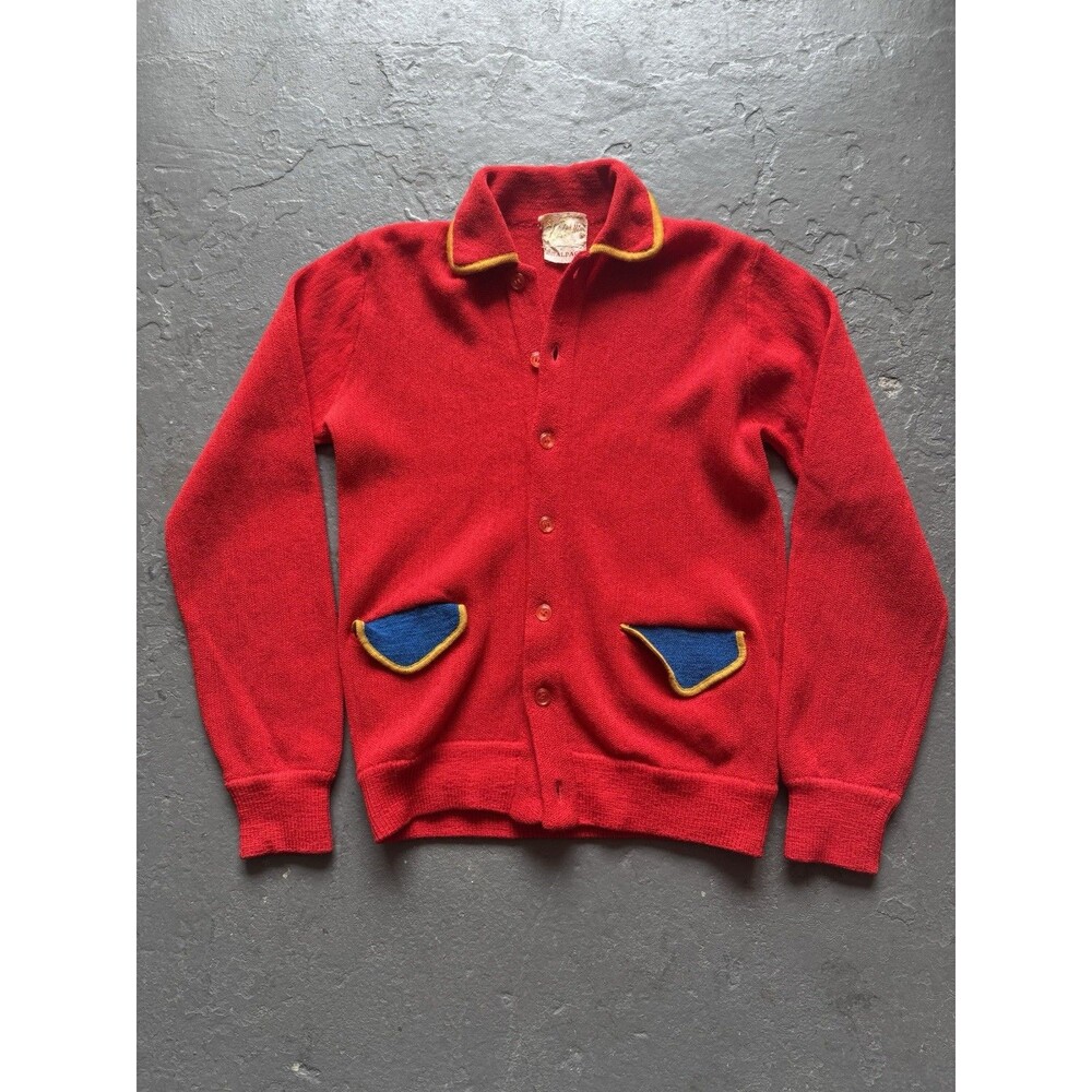 Vintage 60s Petrocellini Made In Italy Alpaca Wool Cardigan Red S